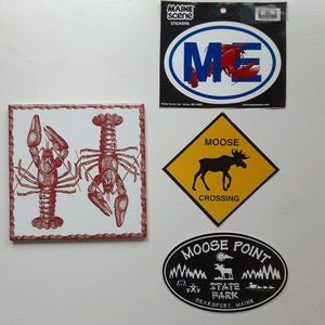 Lobster trivet and 3 Maine bumper stickers